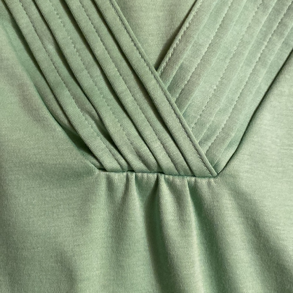Women's Pima Cotton Tunic, 3/4 Sleeve Ribbed v-neck tunic in light sage - Picture 5 of 5
